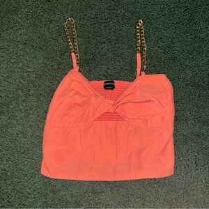 Bebe Coral Camisole with Gold Chain Straps